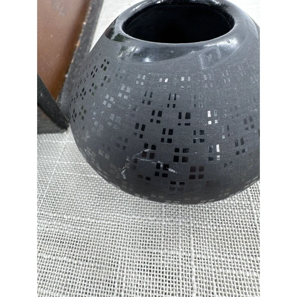 Southwestern Artisan Blackware Olla Pottery Desert Modern Pueblo Geometric Decor